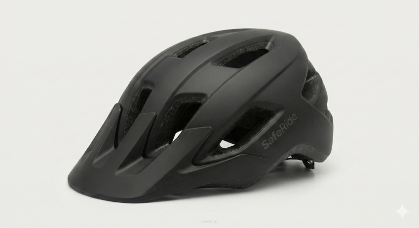 Kask Rowerowy MTB SafeRide – Czarny Mat z Oświetleniem LED